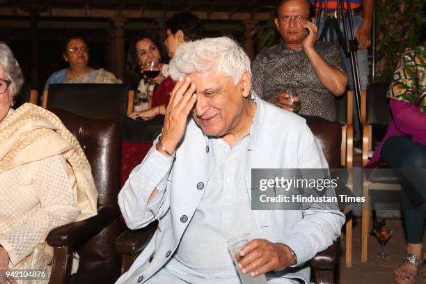 Bollywood lyricist-writer Javed Akhtar during an ongoing exhibition 'Hashiya - The Margin' by Anant Art Gallery at Bikaner House, on March 30, 2018...