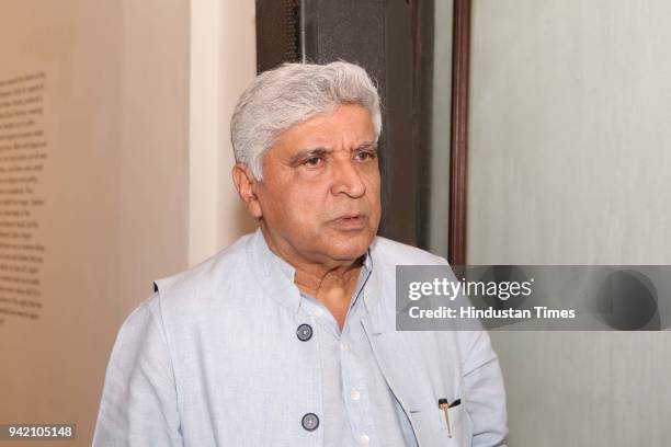 Bollywood lyricist-writer Javed Akhtar during an ongoing exhibition 'Hashiya - The Margin' by Anant Art Gallery at Bikaner House, on March 30, 2018...