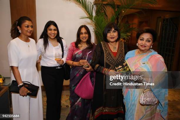 Manik Karanjawala , columnist and author Seema Goswami and Madhavi Raje Scindia during the launch of author Seema Goswami's book "Race Course Road",...