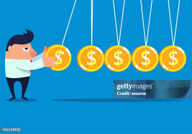 stockillustraties, clipart, cartoons en iconen met zakenman maakt geld zonder te stoppen - newtons cradle