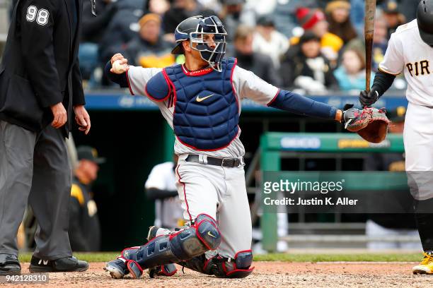 Jason Castro of the Minnesota Twins in action against the Pittsburgh Pirates during inter-league play at PNC Park on April 2, 2018 in Pittsburgh,...