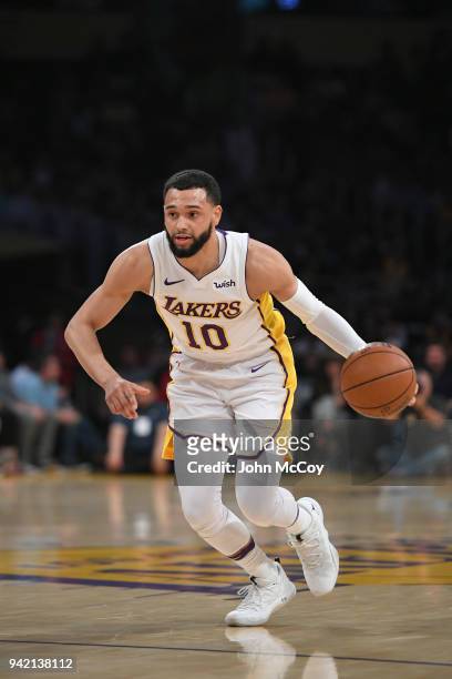 Tyler Ennis of the Los Angeles Lakers Staples Center on April 1, 2018 in Los Angeles, California. NOTE TO USER: User expressly acknowledges and...
