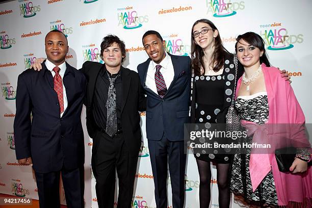 Awardees Darrius Snow , Brryan Jackson , Megan Kilroy , Leah Stoltz , and Nick Cannon, TeenNick Chairman , arrive at a screening hosted by Cannon,...