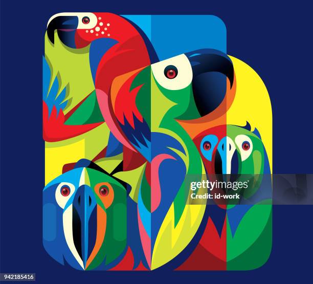 bunte papageien - scarlet macaw stock-grafiken, -clipart, -cartoons und -symbole