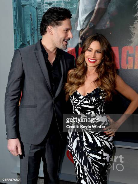 Actors Joe Manganiello and Sofia Vergara arrive at the premiere of Warner Bros. Pictures' "Rampage" at the Microsoft Theatre on April 4, 2018 in Los...