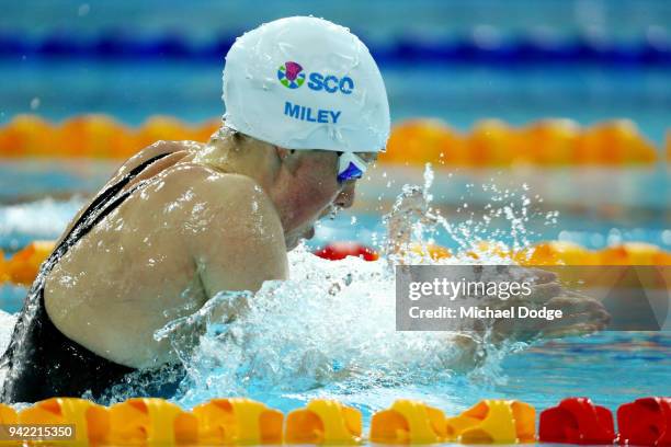 Hannah Miley of Scotland competes during the Women's 400m Individual Medley Final on day one of the Gold Coast 2018 Commonwealth Games at Optus...