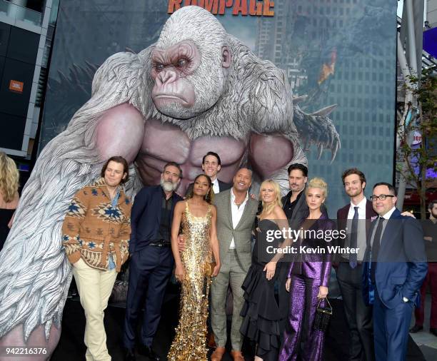 Actors Jake Lacy, Jeffrey Dean Morgan, Naomie Harris, Jason Liles, Dwayne Johnson, Malin Akerman, Joe Manganiello, Breanne Hill, Jack Quaid and PJ...