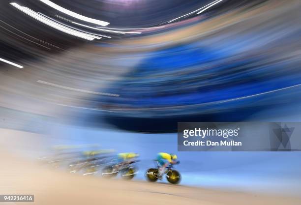 Australia compete in the Men's 4000m Team Pursuit Final during the Cycling on day one of the Gold Coast 2018 Commonwealth Games at Anna Meares...
