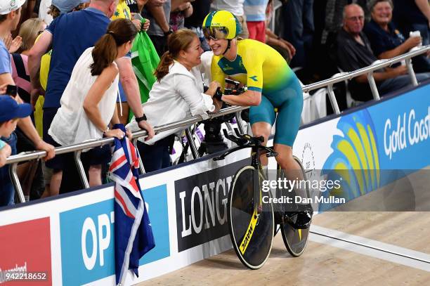 Alex Porter of Australia celebrates winning gold Men's 4000m Team Pursuit Gold Final during the Cycling on day one of the Gold Coast 2018...