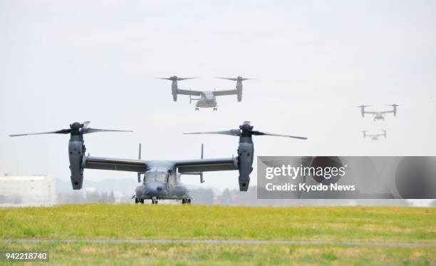 Air Force CV-22 Ospreys are seen landing at Yokota Air Base in Tokyo on April 5, 2018. ==Kyodo