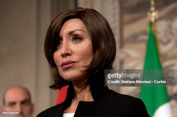 Anna Maria Bernini attends a press conference after a meeting with Italy's President Sergio Mattarella during the second day of consultations with...