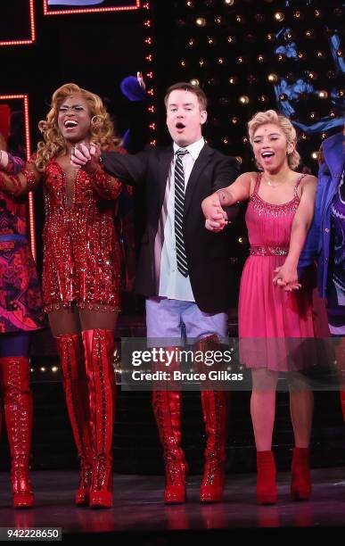 Wayne Brady as "Lola", American Idol Season 7 Winner David Cook as "Charlie Price" and Kristin Maldonado as "Lauren" celebrate onstage as the hit...