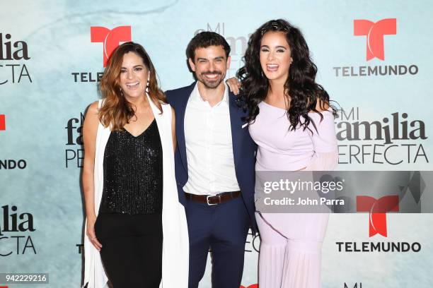 Sabrina Seara, Jose Luis Moreno and Gala Montes arrive at Telemundo's "Mi Familia Perfecta" Private Premiere Screening at The Wharf Miami on April 4,...