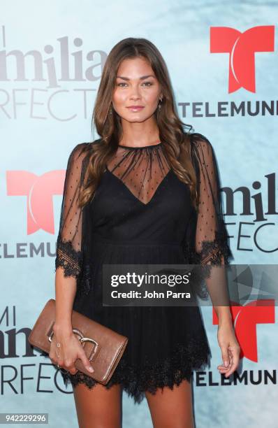 Karen Carreno arrives at Telemundo's "Mi Familia Perfecta" Private Premiere Screening at The Wharf Miami on April 4, 2018 in Miami, Florida.