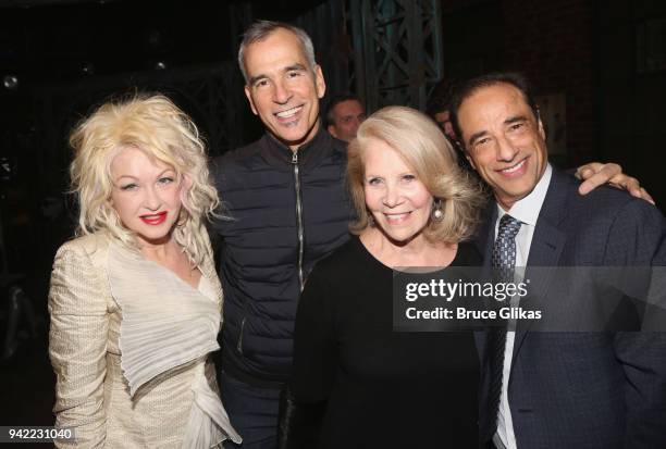 Composer Cyndi Lauper, Director/Choreographer Jerry Mitchell, Producer Daryl Roth and Producer Hal Luftig pose backstage as the hit musical "Kinky...