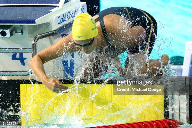 Madeline Groves of Australia prepares for the Women's 100m Butterfly Semifinal 2 on day one of the Gold Coast 2018 Commonwealth Games at Optus...