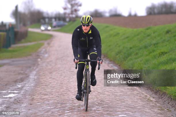 Matteo Trentin of Italy and Team Michelton Scott during training of 116th Paris to Roubaix 2018 on April 5, 2018 in Arenberg, France.