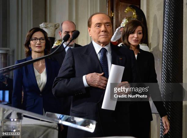 Maria Stella Gelmini, Silvio Berlusconi and Anna Maria Bernini at the end of the Consultations of the President of the Republic for the formation of...