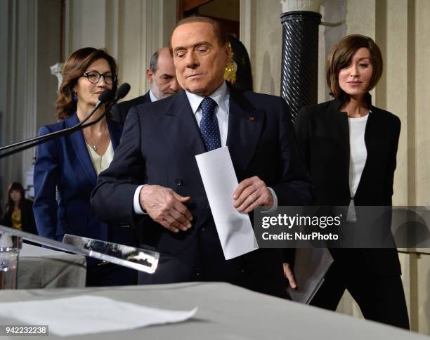 Maria Stella Gelmini, Silvio Berlusconi and Anna Maria Bernini at the end of the Consultations of the President of the Republic for the formation of...