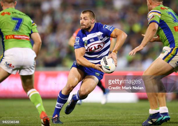 Kieran Foran of the Bulldogs in action during the round five NRL match between the Canberra Raiders and the Canterbury Bulldogs at GIO Stadium on...