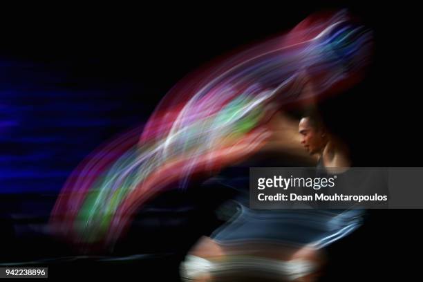 Ianne Guinares of New Zealand competes during the Weightlifting Men's 62kg Final on day one of the Gold Coast 2018 Commonwealth Games at Carrara...