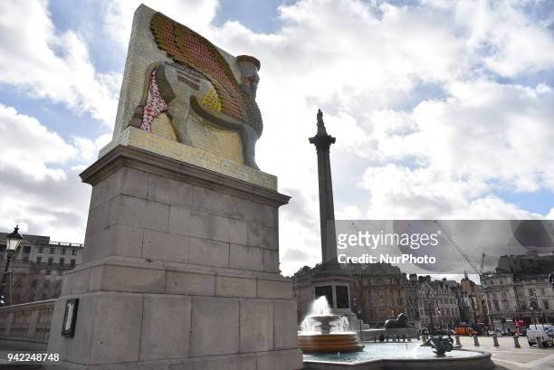 The artwork called 'The Invisible Enemy Should Not Exist' stands at Trafalgar Square, London on April 4, 2018. This years artwork is 'The Invisible...