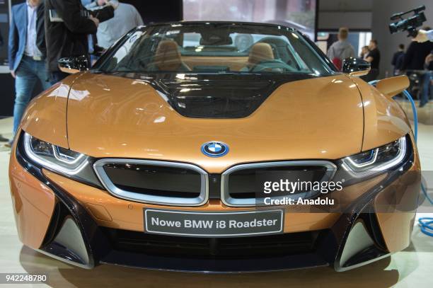 New BMW i8 Roadster is displayed during the Poznan Motor Show at the International Poznan Trades Center in Poznan, Poland on April 05, 2018.