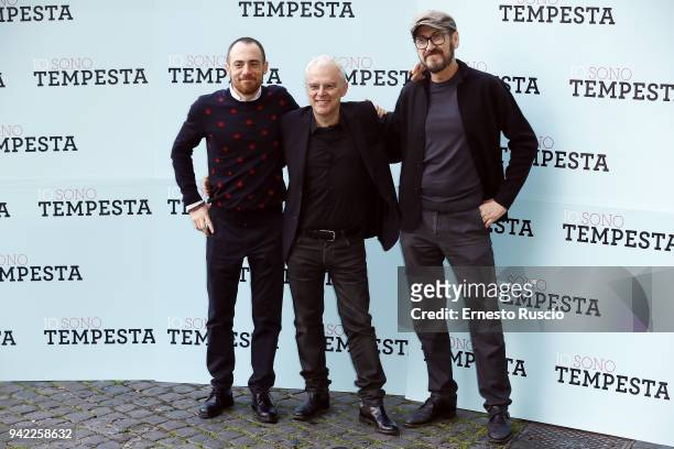 Elio Germano Daniele Lucchetti and Marco Giallini attend 'Io Sono Tempesta' photocall at The Space Moderno on April 5, 2018 in Rome, Italy.