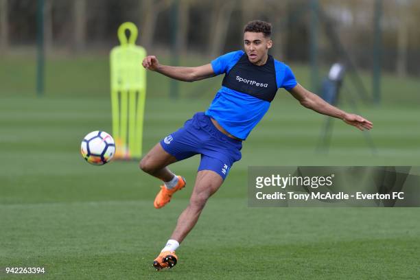 Dominic Calvert-Lewin during the Everton FC training session at USM Finch Farm on April 5, 2018 in Halewood, England.