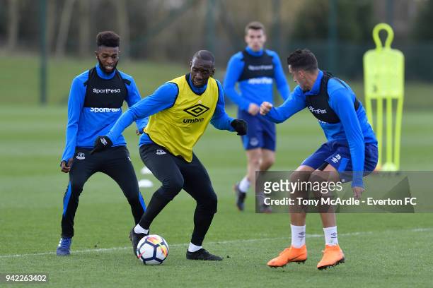 Yannick Bolasie on the ball during the Everton FC training session at USM Finch Farm on April 5, 2018 in Halewood, England.