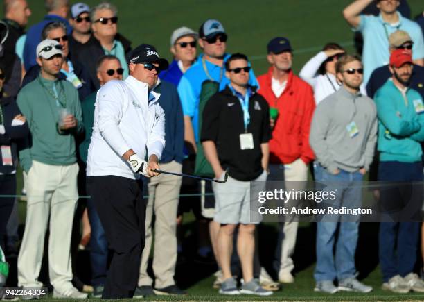 Ted Potter Jr. Of the United States plays a shot on the second hole during the first round of the 2018 Masters Tournament at Augusta National Golf...