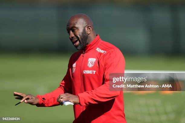 Darren Moore - First Team Coach takes the training session during a West Bromwich Albion training session on April 5, 2018 in West Bromwich, England.