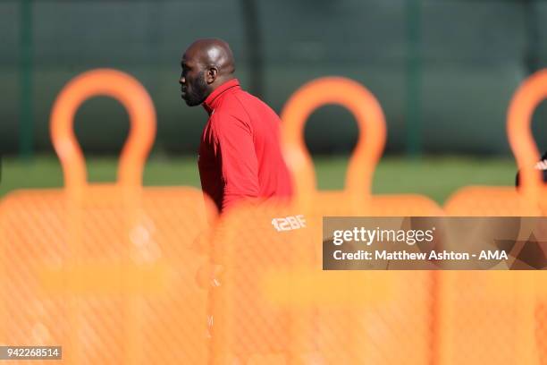 Darren Moore - First Team Coach takes the training session during a West Bromwich Albion training session on April 5, 2018 in West Bromwich, England.