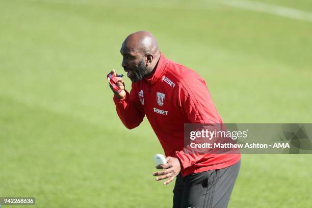 Darren Moore - First Team Coach takes the training session during a West Bromwich Albion training session on April 5, 2018 in West Bromwich, England.