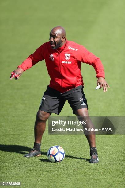 Darren Moore - First Team Coach takes the training session during a West Bromwich Albion training session on April 5, 2018 in West Bromwich, England.