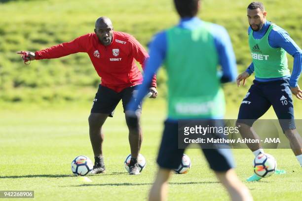 Darren Moore - First Team Coach takes the training session during a West Bromwich Albion training session on April 5, 2018 in West Bromwich, England.