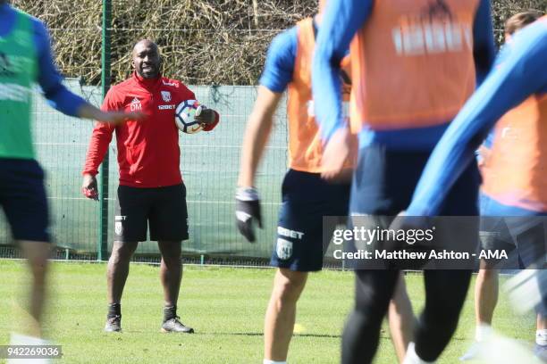 Darren Moore - First Team Coach takes the training session during a West Bromwich Albion training session on April 5, 2018 in West Bromwich, England.