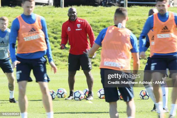 Darren Moore - First Team Coach takes the training session during a West Bromwich Albion training session on April 5, 2018 in West Bromwich, England.