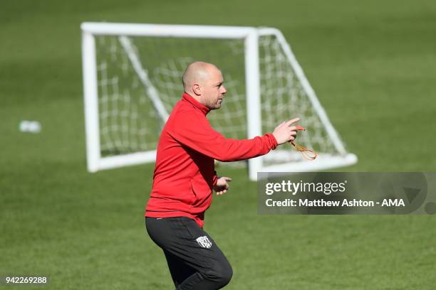 Jimmy Shan the West Bromwich Albion Senior Professional Development Phase Coach during a West Bromwich Albion training session on April 5, 2018 in...