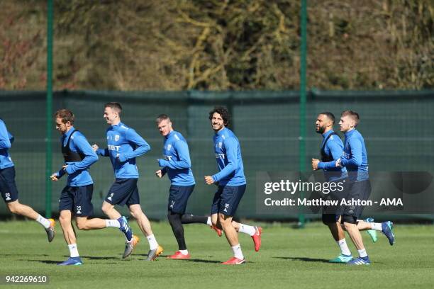 West Bromwich Albion players training during a West Bromwich Albion training session on April 5, 2018 in West Bromwich, England.