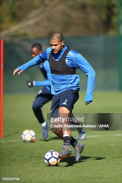 Salomon Rondon of West Bromwich Albion during a West Bromwich Albion training session on April 5, 2018 in West Bromwich, England.