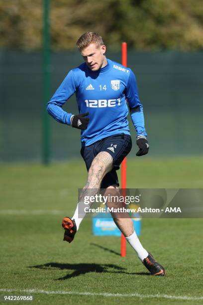 James McClean of West Bromwich Albion during a West Bromwich Albion training session on April 5, 2018 in West Bromwich, England.