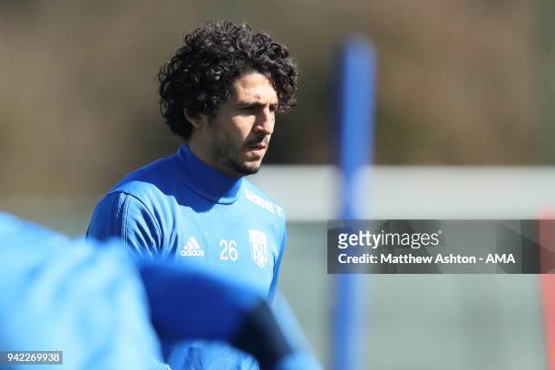 Ahmed Hegazy of West Bromwich Albion during a West Bromwich Albion training session on April 5, 2018 in West Bromwich, England.