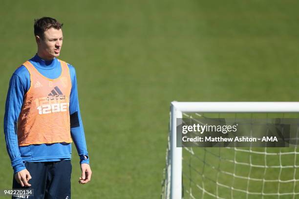 Jonny Evans of West Bromwich Albion during a West Bromwich Albion training session on April 5, 2018 in West Bromwich, England.