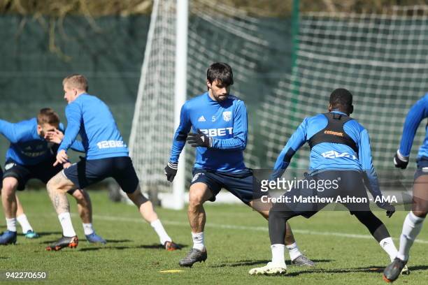 Claudio Yacob of West Bromwich Albion during a West Bromwich Albion training session on April 5, 2018 in West Bromwich, England.