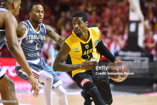 Manny Harris of AEK Athens during the Champions League match between Strasbourg and AEK Athens on April 4 and 2018 in Strasbourg and France.