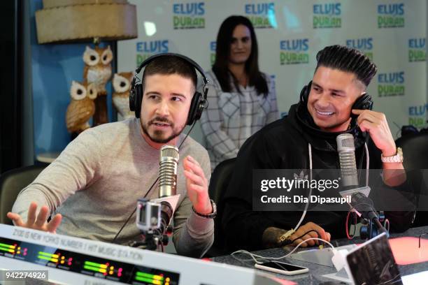 Vinny Guadagnino and Paul "Pauly D" DelVecchio visit "The Elvis Duran Z100 Morning Show" at Z100 Studio on April 5, 2018 in New York City.