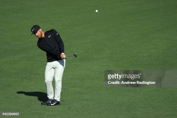 Kevin Chappell of the United States plays a shot on the second hole during the first round of the 2018 Masters Tournament at Augusta National Golf...