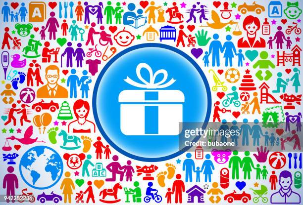 gift box family and parenthood vector icon pattern - unwrapping present stock illustrations