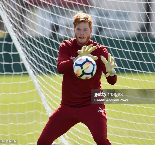 Adam Bogdan of Liverpool during a training session at Melwood Training Ground on April 5, 2018 in Liverpool, England.